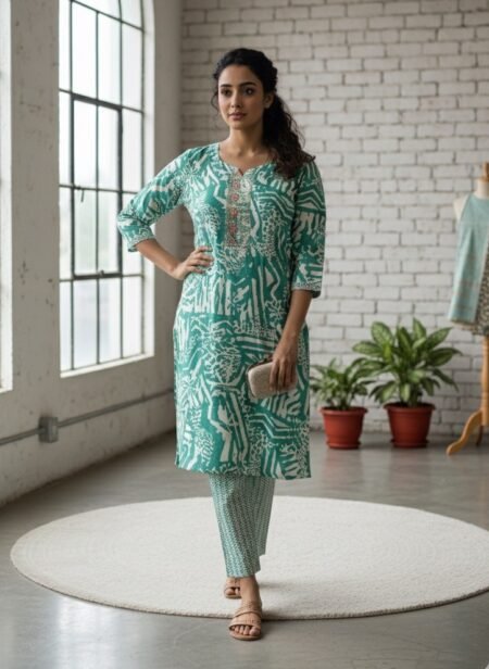 Green Embroidered Regular Fit Kurta with ankle-length pants