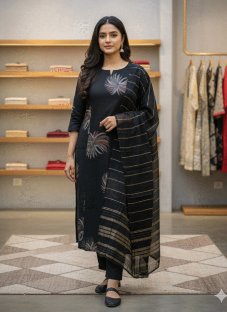 Black Anarkali Kurta With Trouser and Dupatta