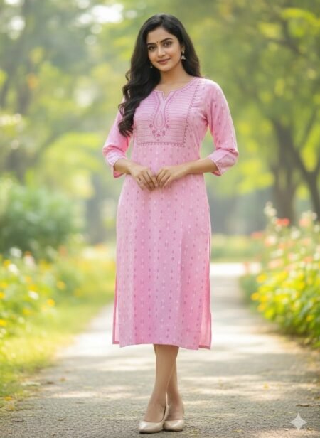 Pink embroidery straight-fit kurta