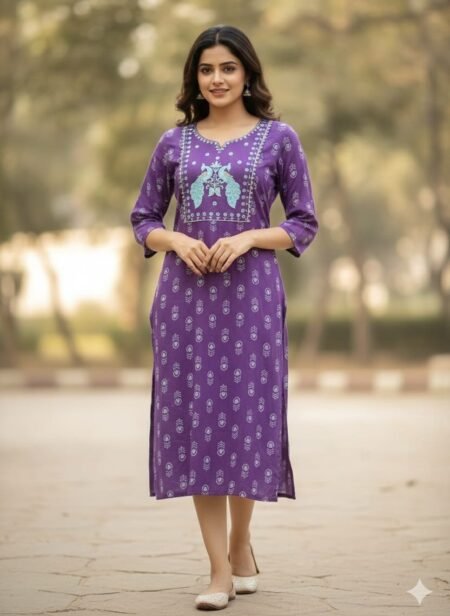 Purple embroidery straight-fit kurta