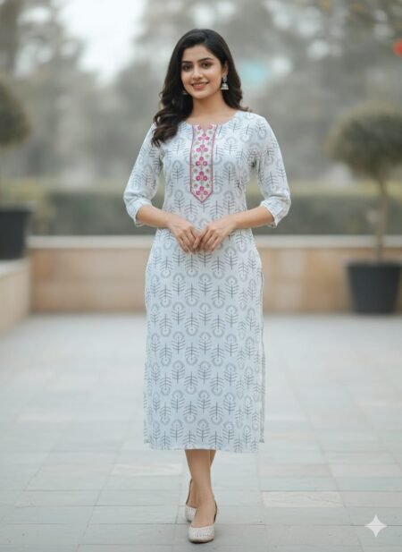 white embroidery straight-fit kurta