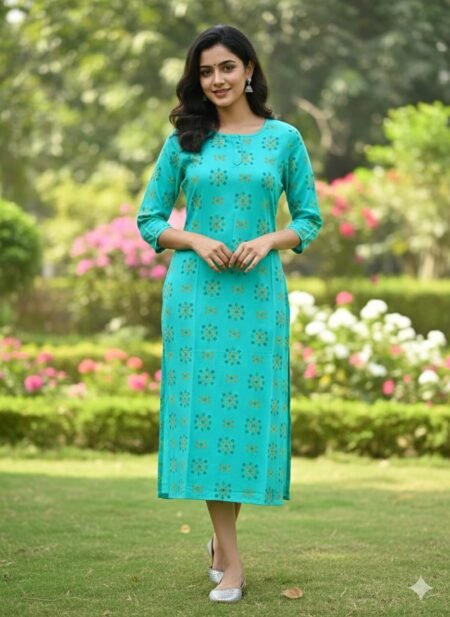 Aqua blue Straight Printed Kurta