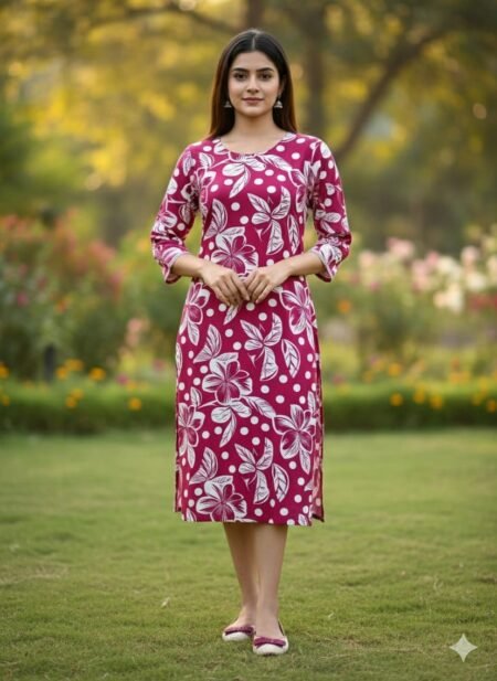 Rani pink floral printed kurti