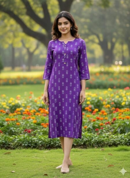 Purple Rayon Printed Straight-Fit Kurta